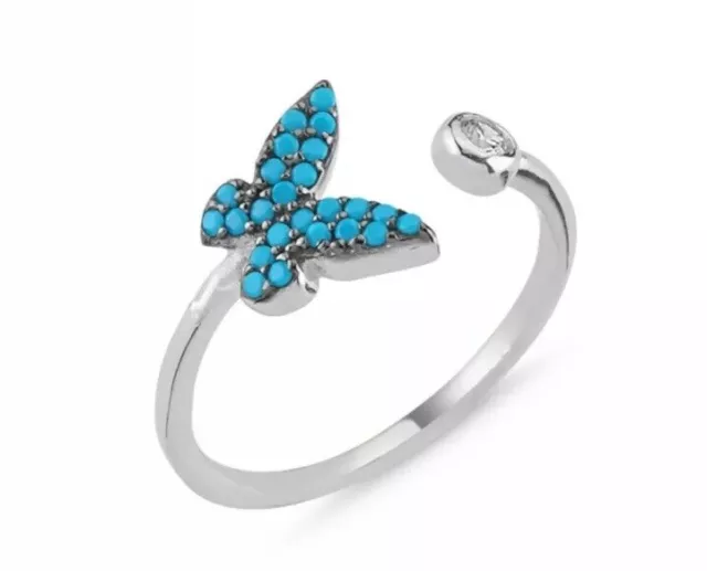 Bague papillon ajusté en argent sterling 925 avec pierres turquoises