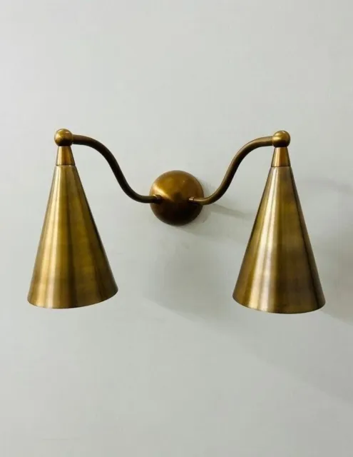 Double Sconce Arculated Mid Century Modern Full Raw Brass Wall Lamp Lights