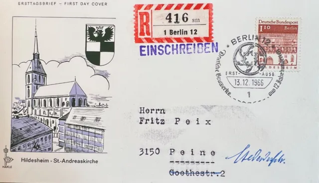 Hildesheim St. Andreaskirche 1,10 DM Berlin 1966 Ersttagsbrief aus Nachlass