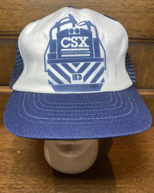 Vintage Retro CSX Train RR Railroad Transportation Snapback Blue Flat Bill Hat