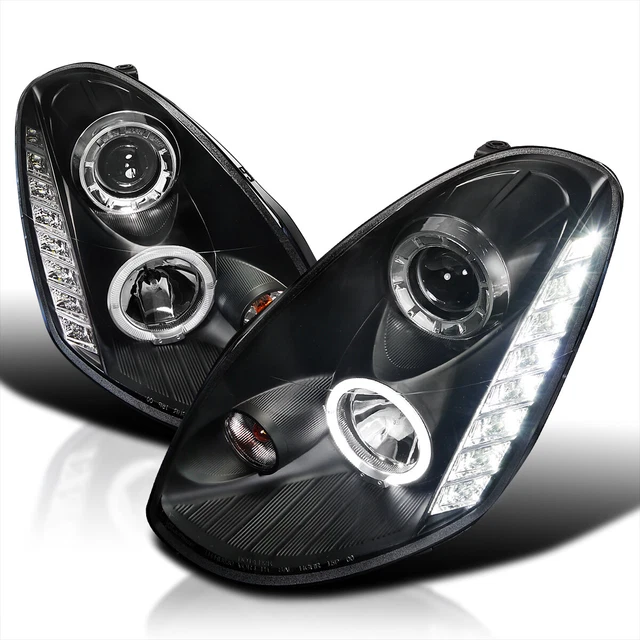 For 2002-2006 Infiniti G35 4D Sedan Halo Led Black Projector Headlights Signal L