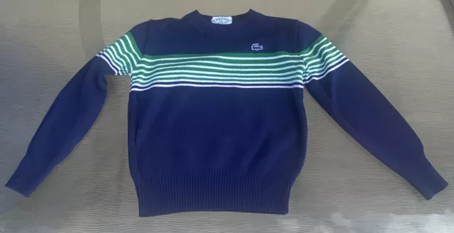 Izod Lacoste Navy Green & White Stripes Acrylic Sweater Vintage 80's Kids Size 5