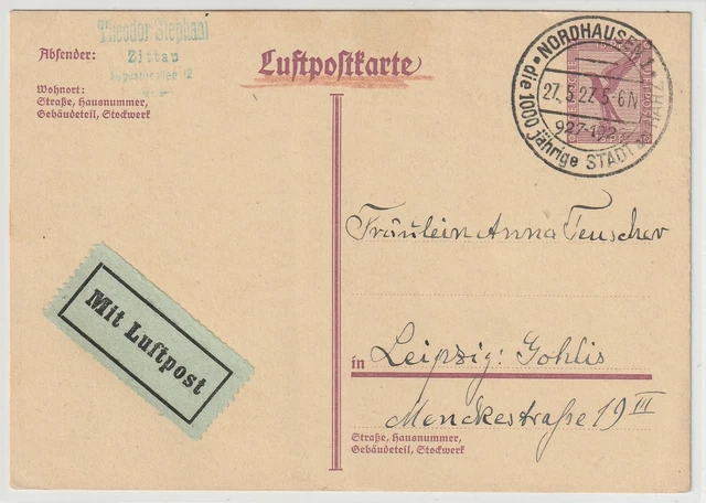 Dt. Reich: Luftpost-Ganzsache P 169a, bedarfsgebraucht