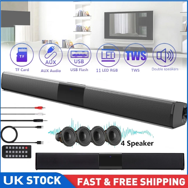 SOUND BAR SYSTEM Wired Subwoofer 4 Speaker Home Theater TV Speaker ...