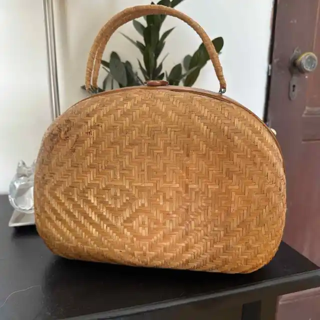 Vintage Woven Rattan Purse Top Handle Handbag
