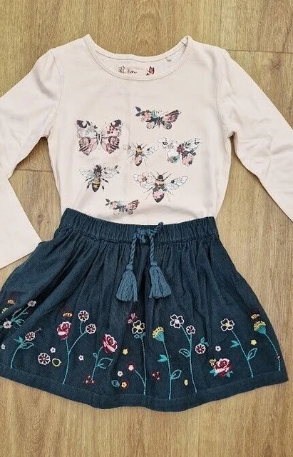 Girls TU Outfit Bundle - Age 5.  Embroidered cord skirt and pretty print top