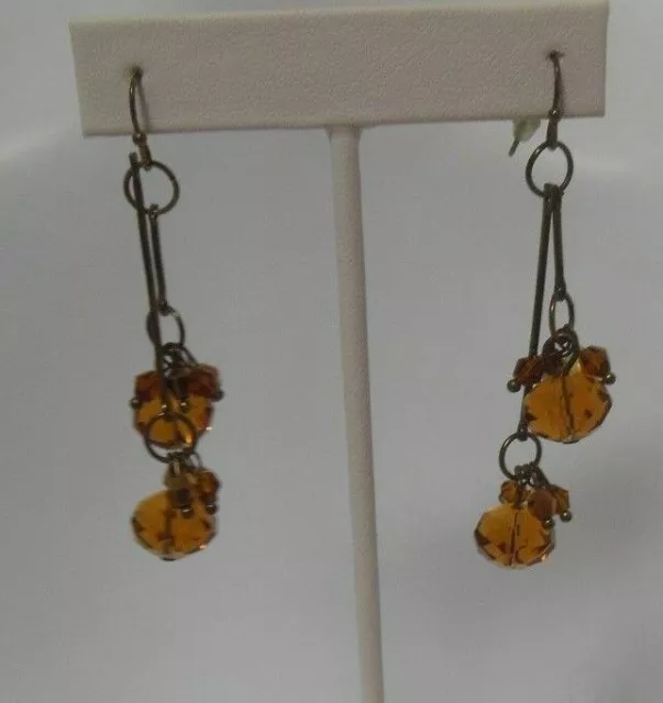 Vintage Faceted Crystal Glass Ball Dangle Hook Earrings