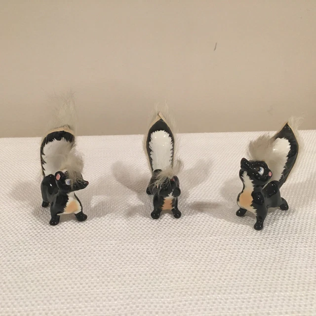 Vintage 1950s/60s NAPCO Skunk Figurines, Lot of 3, Made in Japan