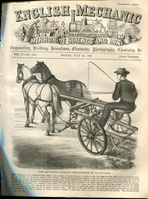 CULTIVATORS, WRIGHT 'S SCROLL SAW, DOUGH-DIVIDING MACHINE English Mechanic 1867 CULTIVATORS, WRIGHT 'S SCROLL SAW, DOUGH-DIVIDING MACHINE English Mechanic 1867