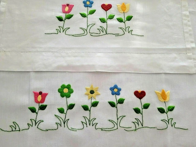Espectacular toallas 1+1 Puro Lino Bordado Punto Completo Hecho a Mano