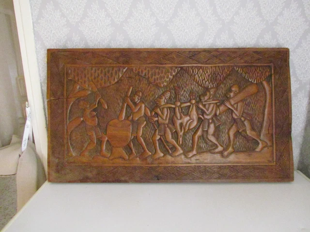 Panneau bois sculpté monoxyle  art africain 71x39cm
