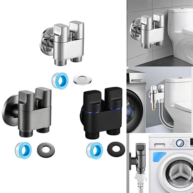 Rubinetto Doppio Controllo Lioaeust - Valvola Angolare G1/2 Per Lavatrice, WC, Doccia - In Lega Argentata