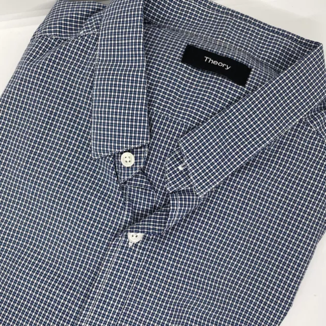 Theory Men's Blue And White Plaid Cotton Long Sleeve Button Up Shirt Size Large
