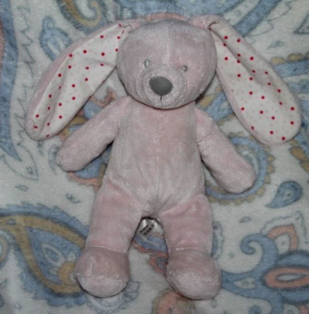DOUDOU PELUCHE VERTBAUDET LAPIN ROSE BLANC ETOILE 28CM jamais servi