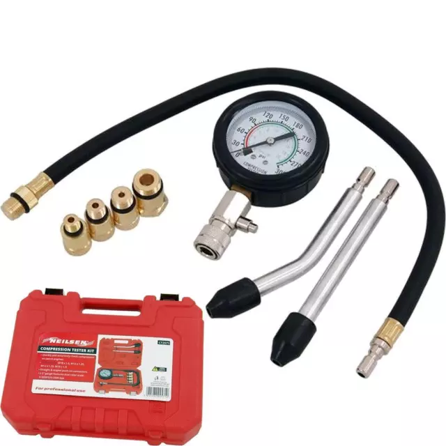 Neilsen Petrol Engine Compression Tester for Automotives and Motorcycles Kit Set