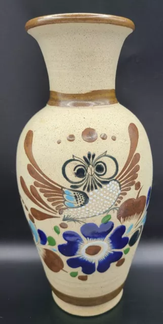 Vintage Talavera Owl Vase Hand Painted Mexican Folk Art