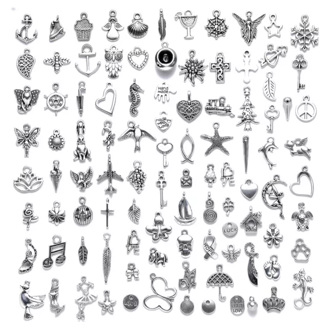 100 Assorted Tibet Silver Alloy Tiny Charm Pendants DIY For Necklace Bracelet