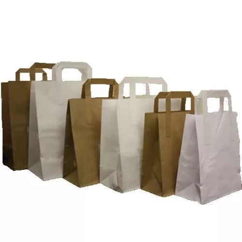 Paper Carrier Bags White Brown Sos Kraft Takeaway Food Lunch Party With Handles 2