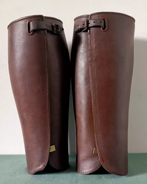Ancienne Paire de Guêtres Jambières en cuir Militaire