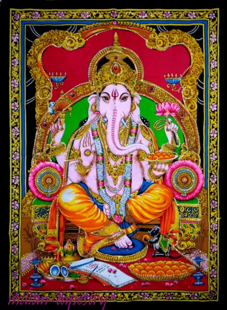 Bohemian Lord Ganesha Home Decor Cotton Sequin Tapestry Poster Wall Hanging New