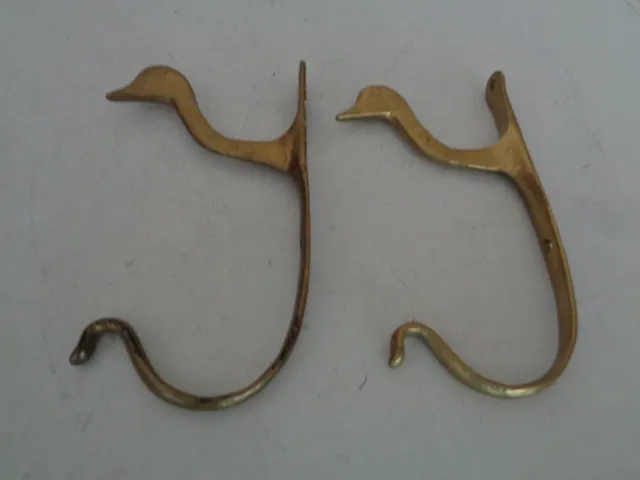 Pair of IEM Vintage Solid Brass Duck Head Wall Mount Hanger Double Hooks