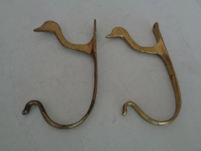 Pair of IEM Vintage Solid Brass Duck Head Wall Mount Hanger Double Hooks