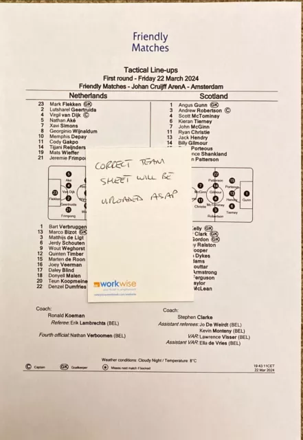 England v Brazil, 23/3/2024, International Friendly, UEFA Team Sheet