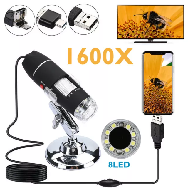 1600X Digital Microscope Handheld Mini USB Magnification Camera w/8 LED HD Light