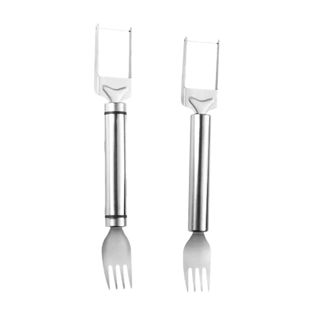 Coupe-pastèque 2 En 1 - Acier Inoxydable - Couteau + Fourchette - Trancheuse à Fruits Portable Pour Pique-nique, Fêtes - 4