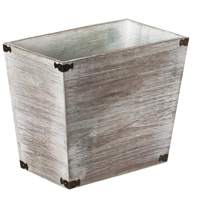 Home Decorative Dark Grey Rustic Wood Trash Can, Rectangular Wastebasket Bin