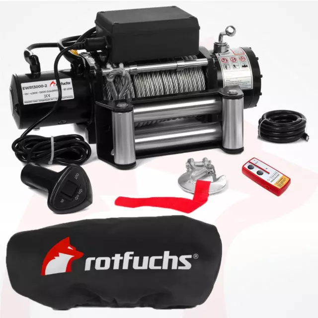 ROTFUCHS 12V Elektrische Seilwinde 13000LBS 5909KG Offroadwinde Motorwinde Funk