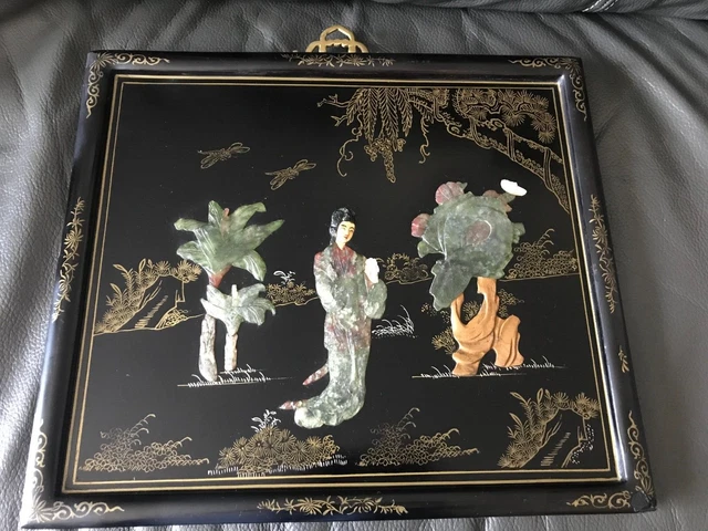 TABLEAU RELIEF 3D Vintage Nacre Oiseaux Coquillage Asiatique Bois Tahiti EUR 45,00 - FR
