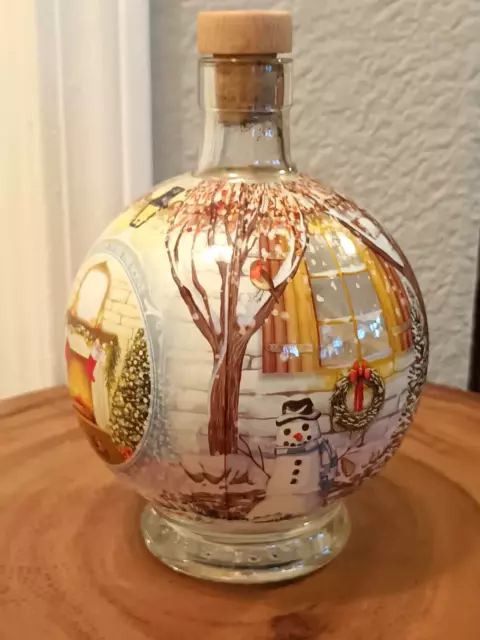 Empty Gin Liqueur Bottle Shape Orange & Gingerbread Christmas Snow Globe Bottle.