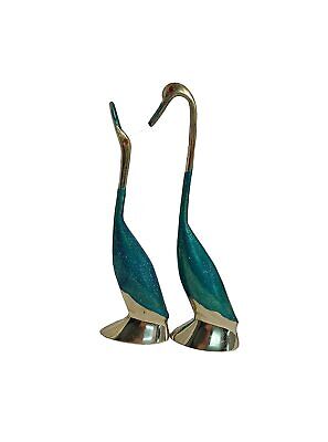 New Decorative Attractive Look Brass Miniature Duck Pair Showpiece 17 cm (Blue)