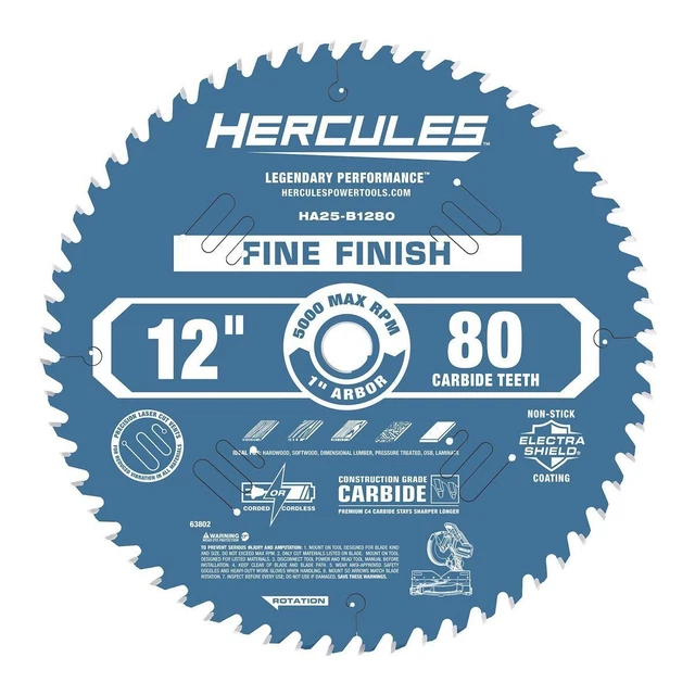 Hoja de sierra métrica de acabado fino HERCULES 12 in., 80T 63802