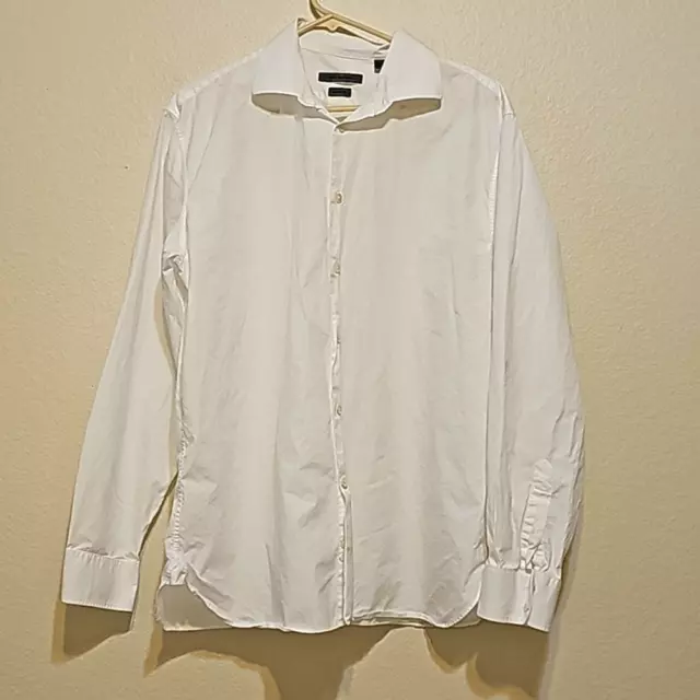 JOHN VARVATOS White Cotton Button Up Long Sleeve Shirt  17, 34/35