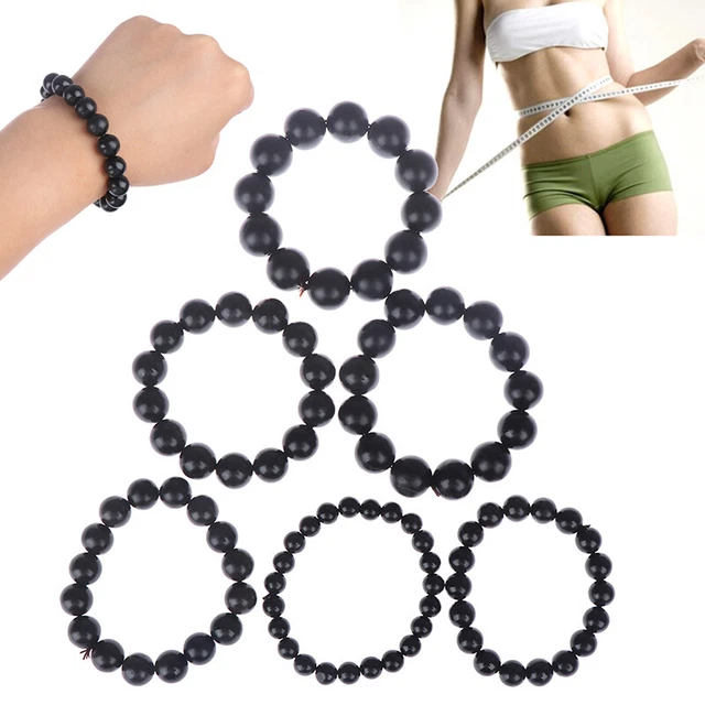 Bracciale Mano Perline Bianshi Naturali Ago Pietra Nera Donna Uomo Ciondolo 8mm-*SA