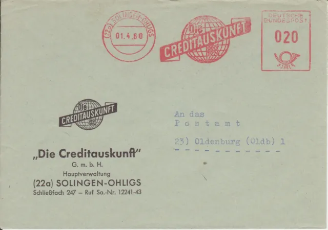 Firmenbrief mit Freistempel / AFS Solingen-Ohligs, Die Creditauskunft, 1960