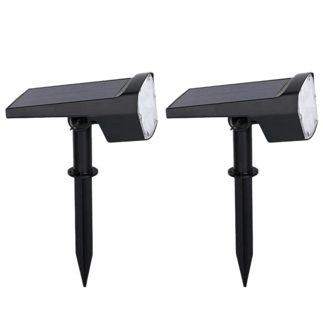2 piezas faros solares de plástico focos de suelo luces solares Black