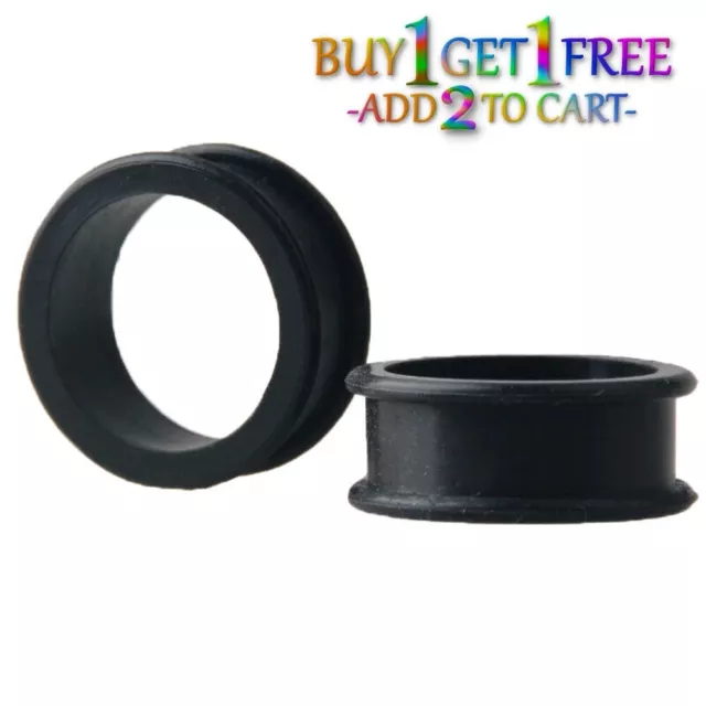 Pair 12g-50mm BLACK SILICONE FLAT FLARE TUNNELS Double Gauges Thin Flesh 3000