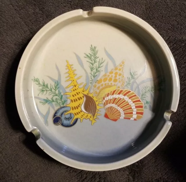 Vintage Otagiri Japan Ceramic Round Sea Shells Ashtray  5"