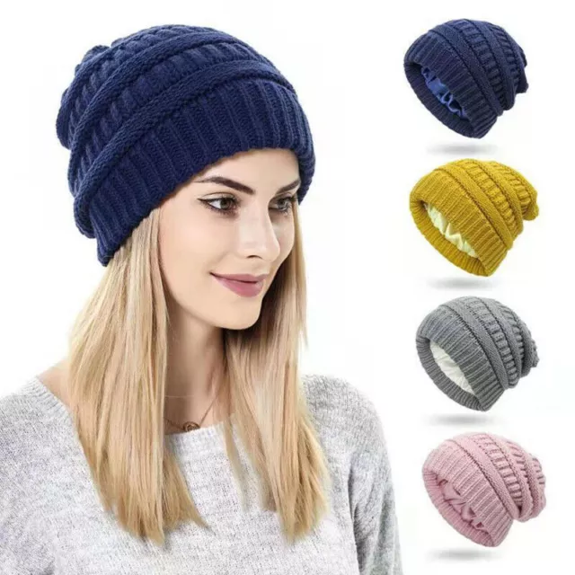 Women's winter knitted hat beanie hat silk satin lining to keep warm O3I3 K5U0