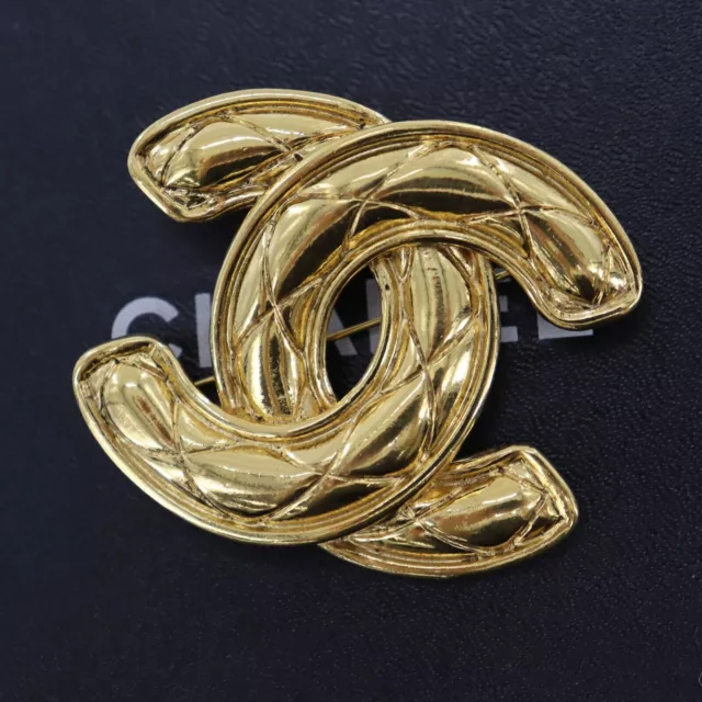 Chanel Vintage Chanel Gold Tone Large CC Logo Pin Brooch