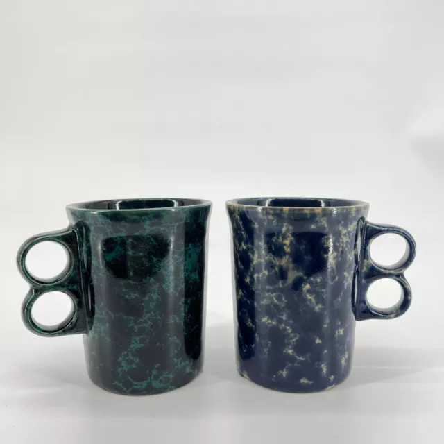 Bennington Pottery Vermont Tankard Stoneware Mugs Set of 2  Blue & Green Agate