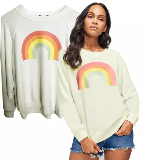 WILDFOX Salt  Soft and Lightweight RAINBOW PULLOVER SWEATSHIRT  NWT Medium