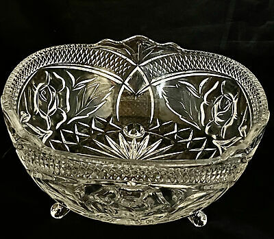 Crystal Bowl 3 Legged Thick Cut Glass 4" High (Not Counting The Legs) x 8-1/2"