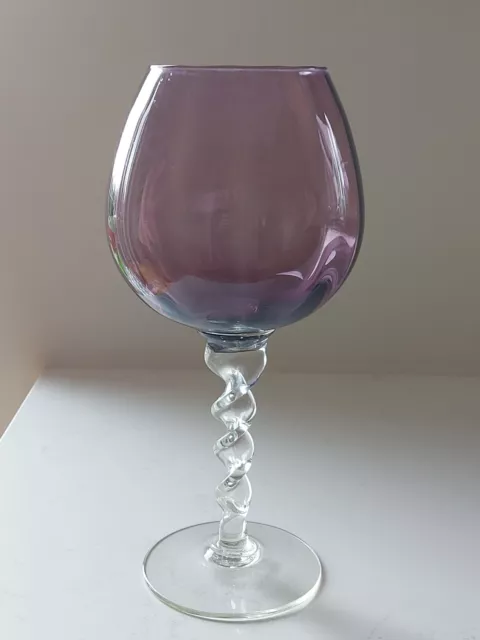 Large Empoli Purple Vase Clear Twisted Stem Vintage Mid Century Retro 1960s