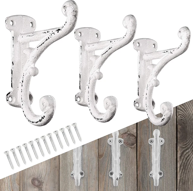 Rustic Cast Iron Coat Hooks (3 Pack) Wall Mounted Farmhouse Decorative Wall Hook
