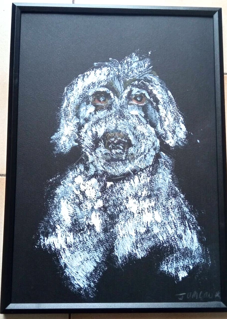 Portrait De Chien Huile Sur Papier Art Tableau Peinture Jumeaux Jean Pierre