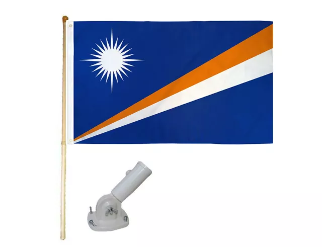 5' Wood Flag Pole Kit W/ Nylon White Bracket 3x5 Marshall Islands Polyester Flag